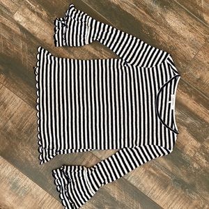 FRAME XS navy and white striped linen tee